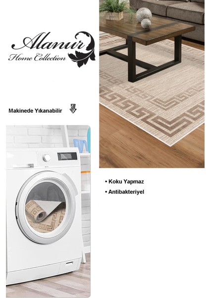 Dijital Salon Halısı Trend Keçe Kaymaz Taban Modern Dorothea Bej