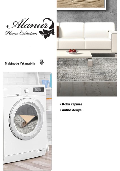 Dijital Salon Halısı Yıldız Deri Kaymaz Taban Iskandinav Mel Gri