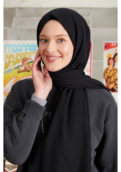 Fivescarf Kot Dikişli Pamuk Koton Şal Siyah