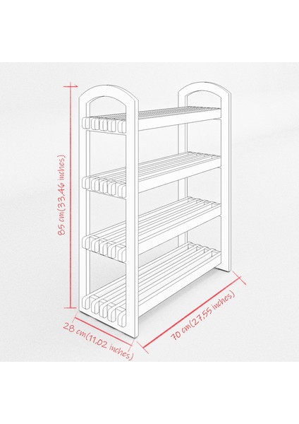 Demonte Portatif 4 Raflı Ayakkabılık Çok Amaçlı Dolap Antre Kapı Önü %100 Mdf
