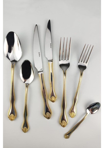 King 12 Kişilik 84 Parça Paslanmaz Çelik Çatal Kaşık Bıçak Takımı Gold – Uk 005