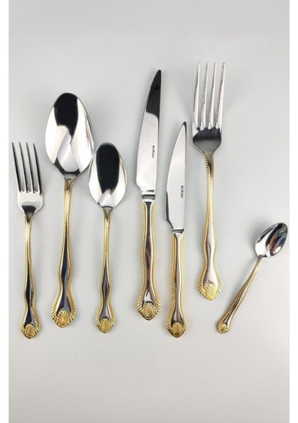 King 12 Kişilik 84 Parça Paslanmaz Çelik Çatal Kaşık Bıçak Takımı Gold – Uk 005