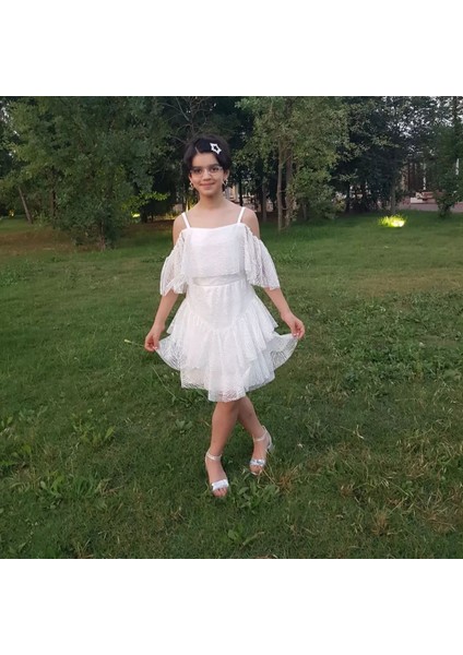 Kız Çocuk Abiye Simli Dantelli 14-15 Yaş Kemik