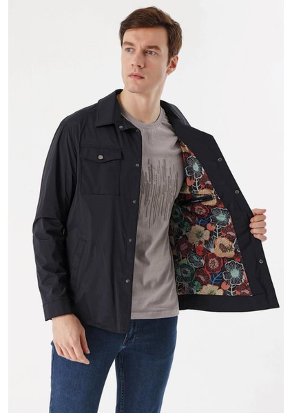 Slim Fit Çıt Çıt Kapamalı Yan ve Üstten Kapak Cepli Astarlı Ince Baharlık Mont