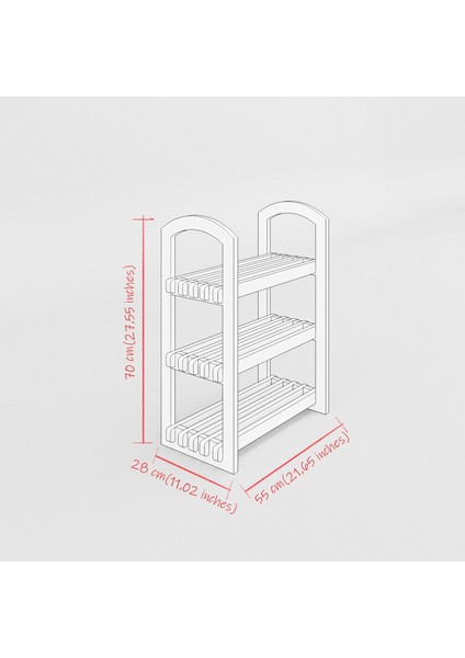 Demonte Portatif 3 Raflı Dar Ayakkabılık Çok Amaçlı Dolap Antre Kapı Önü %100 Mdf