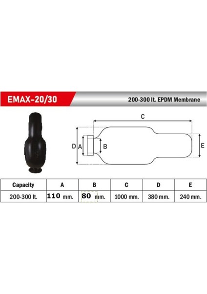 Membran 300 Litre - Yerli - Dar Boğaz D80