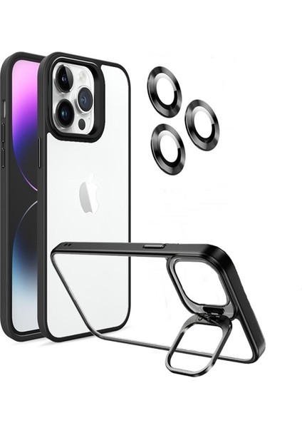 Iphone 14 Pro Max Kılıf Standlı Kamera Lens Koruyucu Alp + Ekran Koruyucu