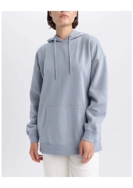 Kapüşonlu Basic Kanguru Cepli Oversize Sweatshirt- 300