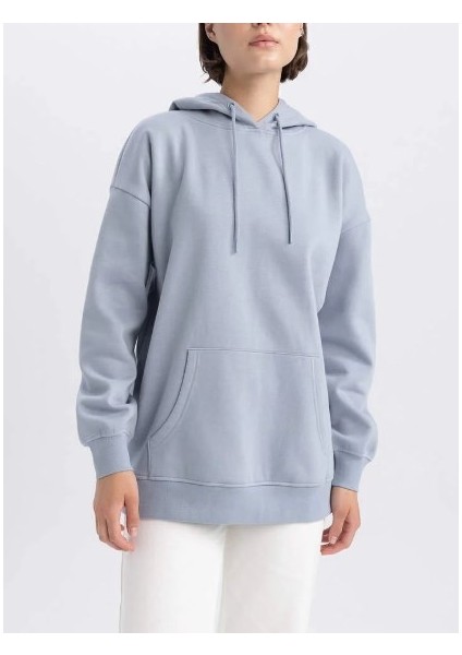 Kapüşonlu Basic Kanguru Cepli Oversize Sweatshirt- 300 modelleri