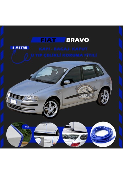 Fiat Bravo Oto Araç Kapı Koruma Fitili 5metre Parlak Mavi Renk