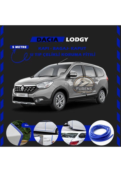Dacia Lodgy Oto Araç Kapı Koruma Fitili 5metre Parlak Mavi Renk