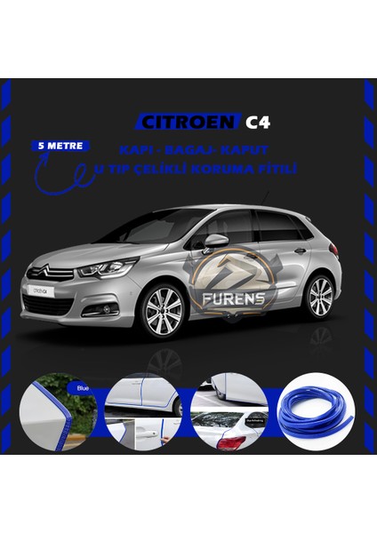 Citroen C4 Oto Araç Kapı Koruma Fitili 5metre Parlak Mavi Renk