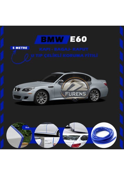 Bmw E60 Oto Araç Kapı Koruma Fitili 5metre Parlak Mavi Renk