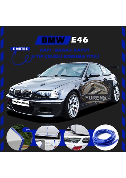 Bmw E46 Oto Araç Kapı Koruma Fitili 5metre Parlak Mavi Renk