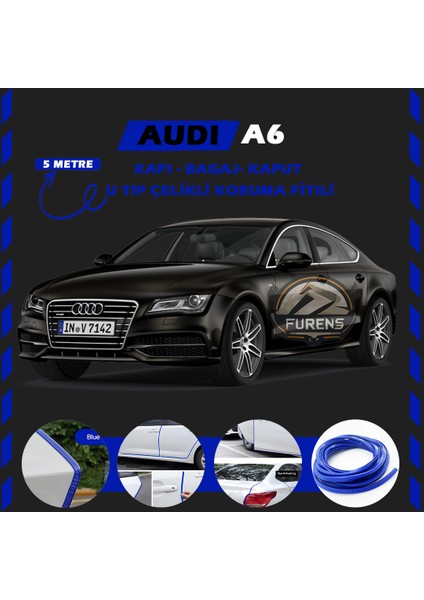 Audi A7 Oto Araç Kapı Koruma Fitili 5metre Parlak Mavi Renk