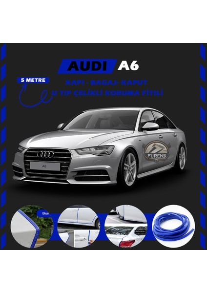 Audi A6 Oto Araç Kapı Koruma Fitili 5metre Parlak Mavi Renk