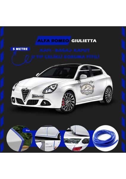 Alfa Romeo Giulietta Oto Araç Kapı Koruma Fitili 5metre Parlak Mavi Renk