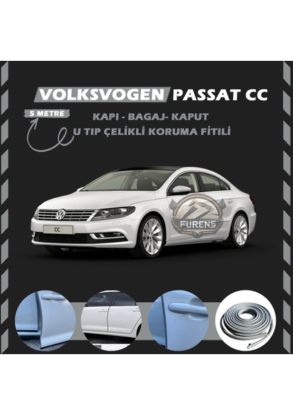 Volksvogen Passat cc Oto Araç Kapı Koruma Fitili 5metre Parlak Gri Renk