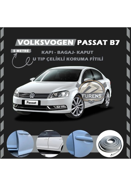 Volksvogen Passat B7 Oto Araç Kapı Koruma Fitili 5metre Parlak Gri Renk