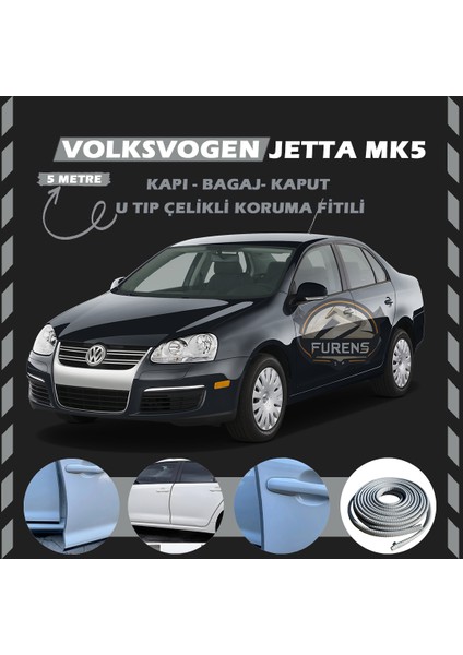 Volksvogen Jetta Mk5 Oto Araç Kapı Koruma Fitili 5metre Parlak Gri Renk