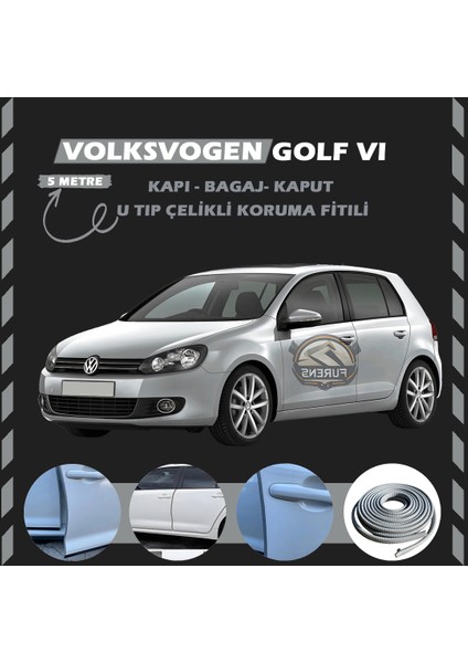 Volksvogen Golf 6 Oto Araç Kapı Koruma Fitili 5metre Parlak Gri Renk