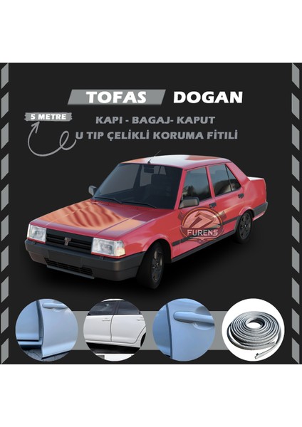 Tofaş Doğan Oto Araç Kapı Koruma Fitili 5metre Parlak Gri Renk