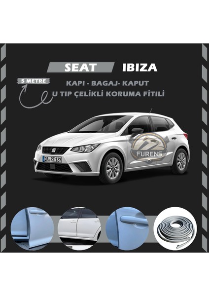 Seat Ibıza Oto Araç Kapı Koruma Fitili 5metre Parlak Gri Renk