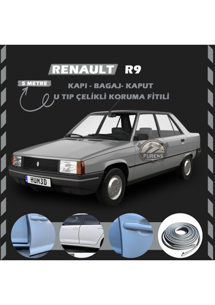 Renault R9 Oto Araç Kapı Koruma Fitili 5metre Parlak Gri Renk