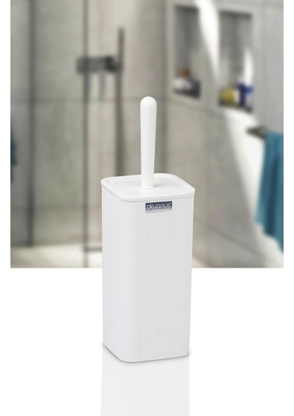 Mina Beyaz Çizgili Kare Wc Fırçalık