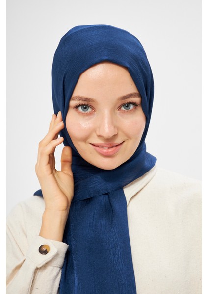 Sakafashion Jakarlı Ağaç Kabuğu Desenli Şal - Lacivert