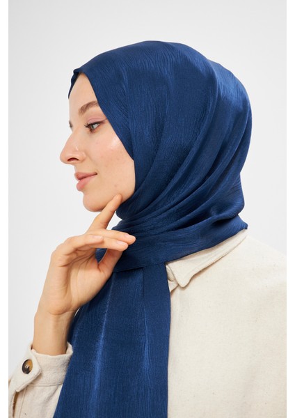 Sakafashion Jakarlı Ağaç Kabuğu Desenli Şal - Lacivert