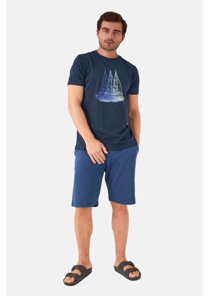 Erkek Bermuda Pijama Takım Navy