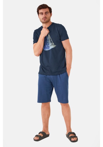 Erkek Bermuda Pijama Takım Navy