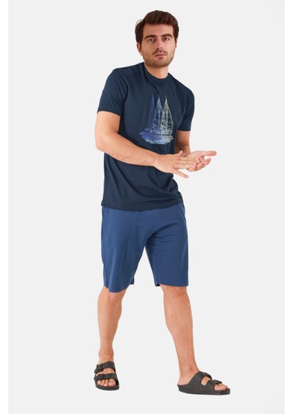 Erkek Bermuda Pijama Takım Navy