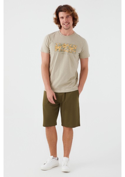Guide Your Soul Açık Haki Erkek Bermuda Pijama Takım
