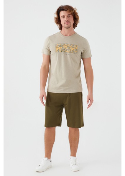 Guide Your Soul Açık Haki Erkek Bermuda Pijama Takım modelleri