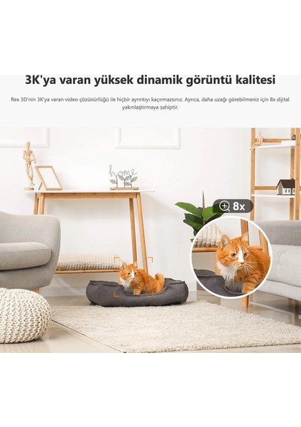 Rex 3D Iç Ortam Wi-Fi PT Kamera 3 MP - Evcil Hayvan Algılama-Gece GÖRÜŞ-360° Hareket-Hareket ve Insan Algılama-İki Yönlü Konuşma-SD KART-ONVIF-(IPC-GS2DP-3K0W)