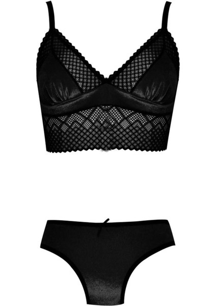 Bralet Sütyen Takım Kadife Dantelli Desteksiz Balensiz Koza 80263