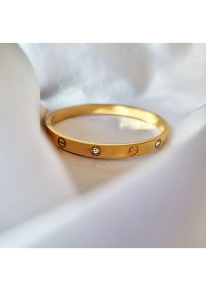 Kadın Çelik Zirkon Taşlı Kelepçe Bileklik