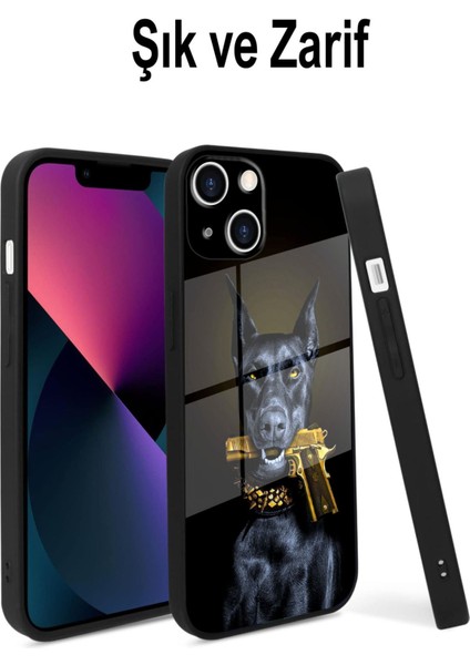 Apple iPhone 6s ile Uyumlu Silikon Arkası Cam Kapak Doberman Tasarımlı Cam Kılıf fırsatları
