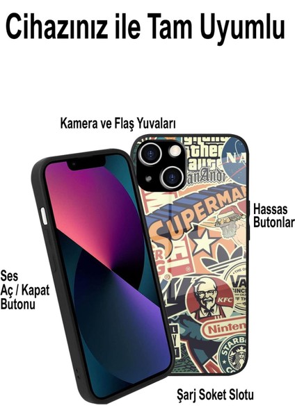Apple iPhone 15 Pro ile Uyumlu Silikon Arkası Cam Kapak Kolaj Tasarımlı Cam Kılıf modelleri