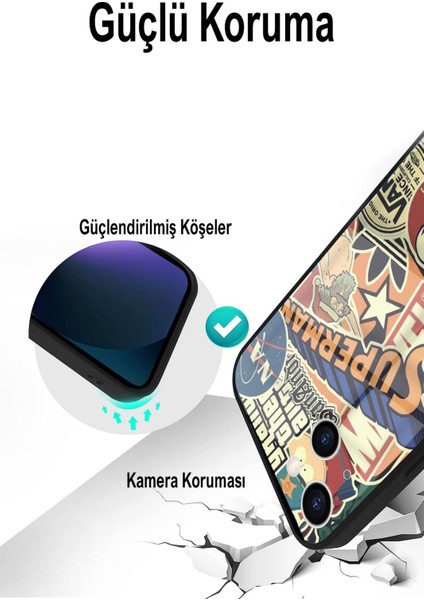 Apple iPhone 15 Pro ile Uyumlu Silikon Arkası Cam Kapak Kolaj Tasarımlı Cam Kılıf indirimleri