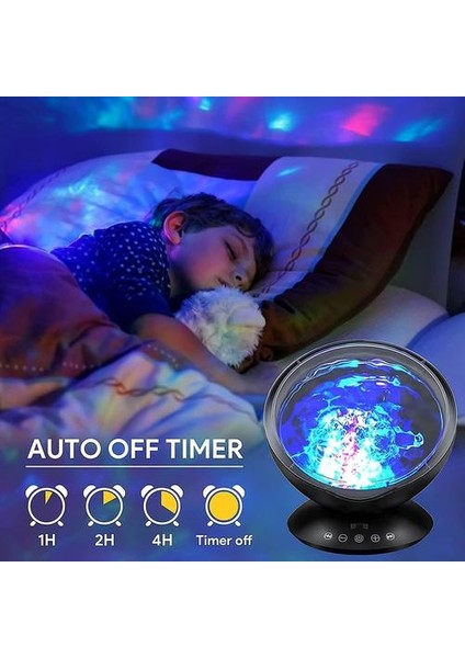 Okyanus Dalgası Projektör Gece Işığı 7 Mod Uzaktan Kumanda Çocuklar LED Okyanus Projektör Lamba Hoparlörü Yerleşik Müzik Çalar Bedro Odası Oturma Odası Partisi Noel, (Siyah) (Yurt Dışından)