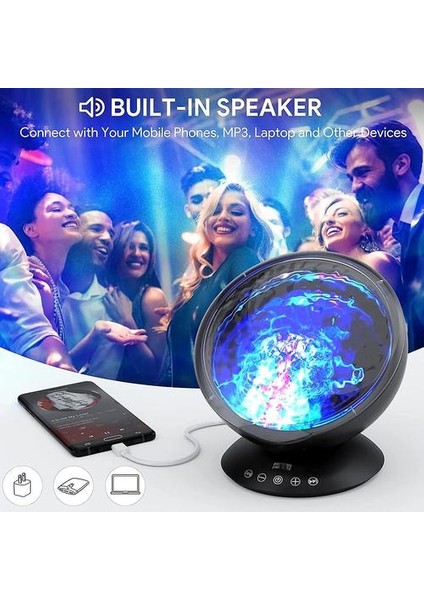 Okyanus Dalgası Projektör Gece Işığı 7 Mod Uzaktan Kumanda Çocuklar LED Okyanus Projektör Lamba Hoparlörü Yerleşik Müzik Çalar Bedro Odası Oturma Odası Partisi Noel, (Siyah) (Yurt Dışından)