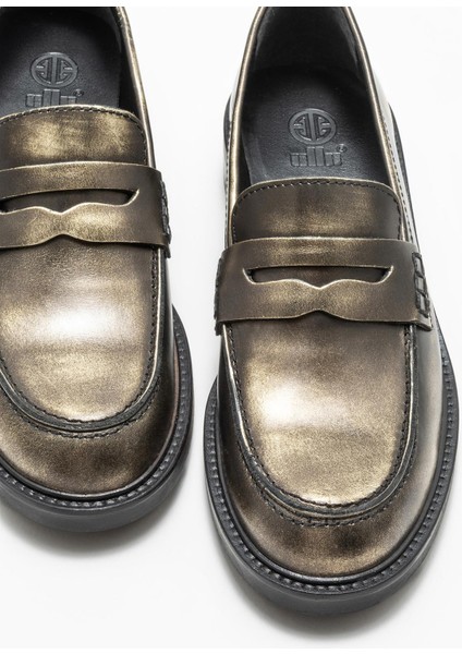Gold Deri Kadın Loafer fırsatları