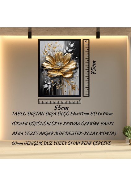 Çerçeveli Çiçekli Tablo -Modern Kanvas Baskı Tablo - Tablo Dıştan Dışa Ölçü 55CMX75CM