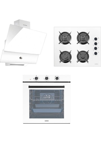 88 Litre Süper Kristal Beyaz Ankastre Set A68-SF3 Fırın /OC88 Ankastre Cam Ocak/ DA88 Davlumbaz Rotary Düğmeli