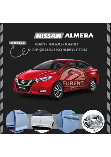Nissan Almera Oto Araç Kapı Koruma Fitili 5metre Parlak Gri Renk