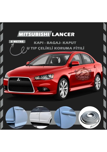 Mitsubishi Lancer Oto Araç Kapı Koruma Fitili 5metre Parlak Gri Renk