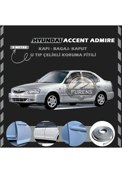 Hyunda Accent Admire Oto Araç Kapı Koruma Fitili 5metre Parlak Gri Renk